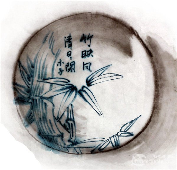 北京画师水墨青花瓷的绘画步骤一